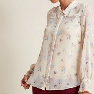 ModCloth Ballerina Print Sheer Blouse size M Vintage style Floral button down
